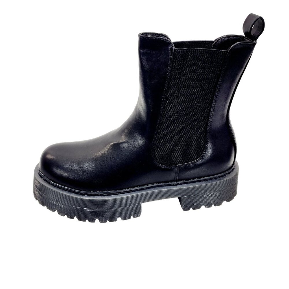 WOMENS Black Platform Chelsea Slip on Chunky Ankle Boots Size 10